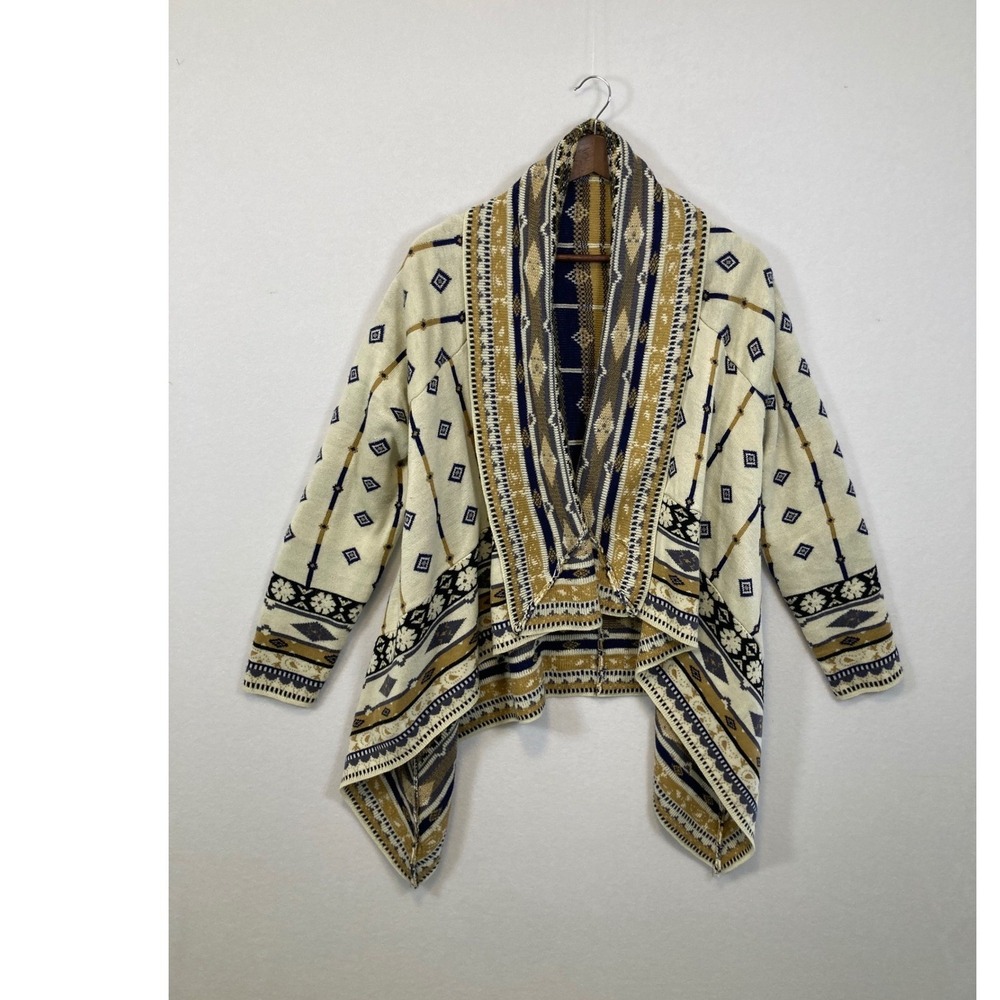 Freeway‎ Southwest Geometric Pattern Open Front Cardigan Sweater Women's Size L